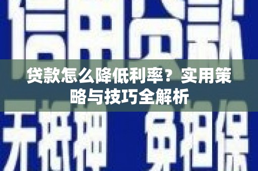苑里贷款怎么降低利率？实用策略与技巧全解析